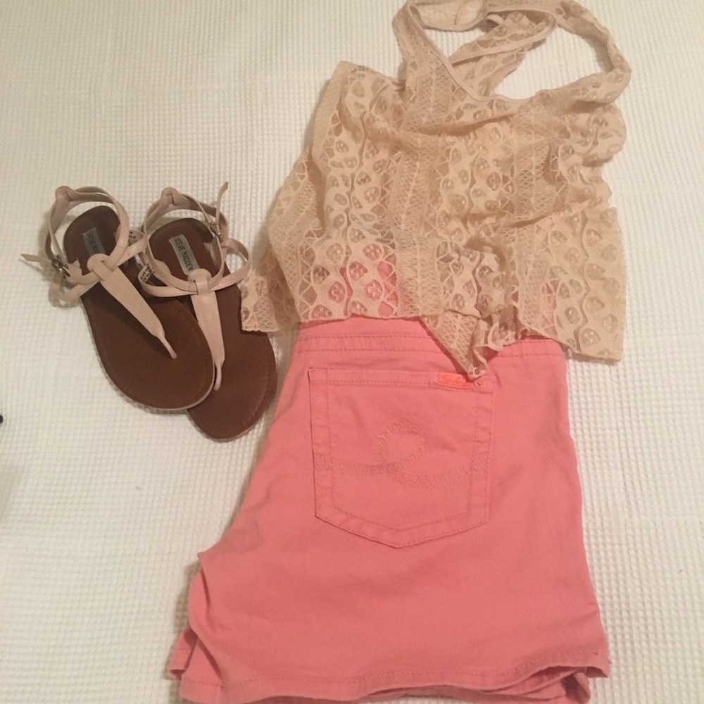 Seven7 salmon colored jean shorts